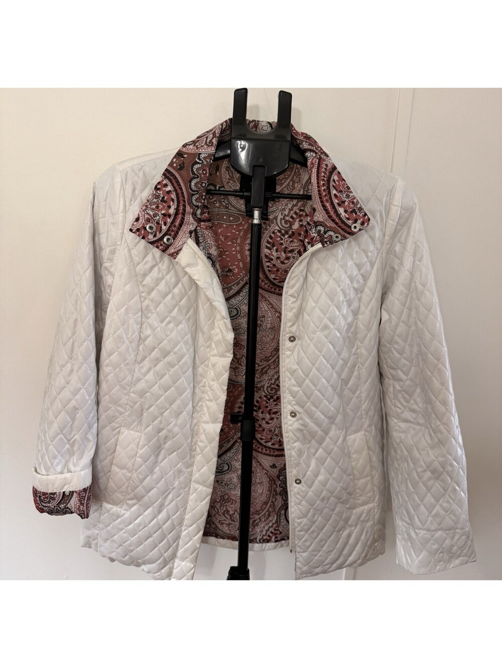 Dennis Basso Women's White Lightweight Paisley Quilted Jacket Size Small